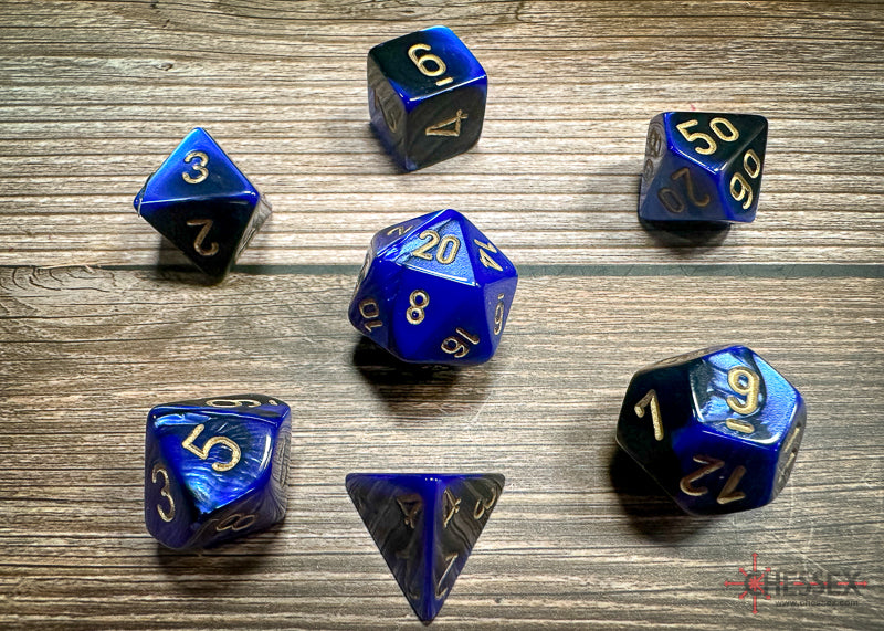 Chessex Dice Gemini Black-Blue/gold Polyhedral 7-Die Set