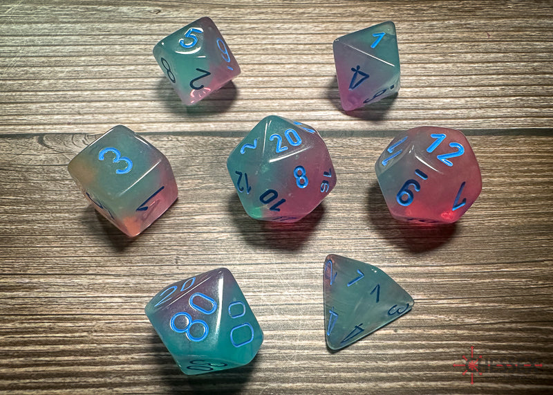 Chessex Dice Gemini Gel Green-Pink/blue Luminary Polyhedral 7-Die Set