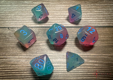 Chessex Dice Gemini Gel Green-Pink/blue Luminary Polyhedral 7-Die Set