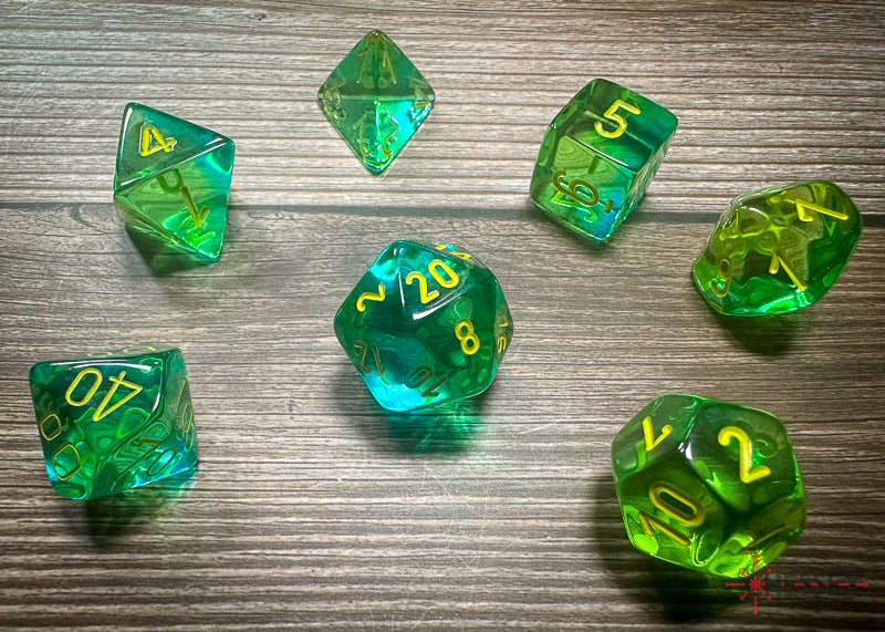 Chessex Dice Gemini Translucent Green-Teal/yellow Polyhedral 7-Die Set
