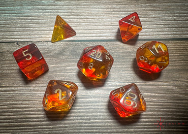 Chessex Dice Gemini Translucent Red-Yellow/gold Polyhedral 7-Die Set