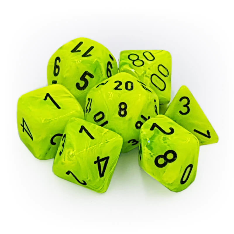 Chessex Dice Vortex Bright Green/black Polyhedral 7-Die Set