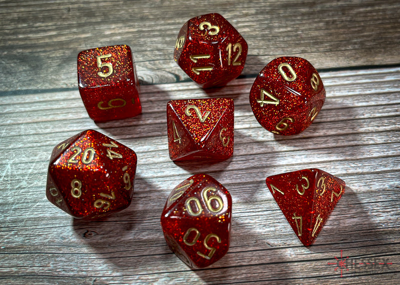Chessex Dice Glitter Ruby/gold Polyhedral 7-Die Set