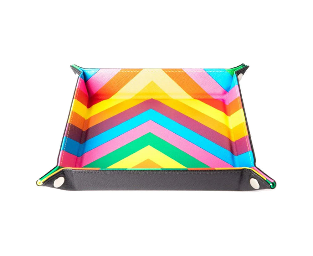 MDG Velvet Folding Dice Tray Chevron Rainbow 25cmx25cm